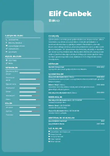 Bakıcı Cv Örnekleri cv indir